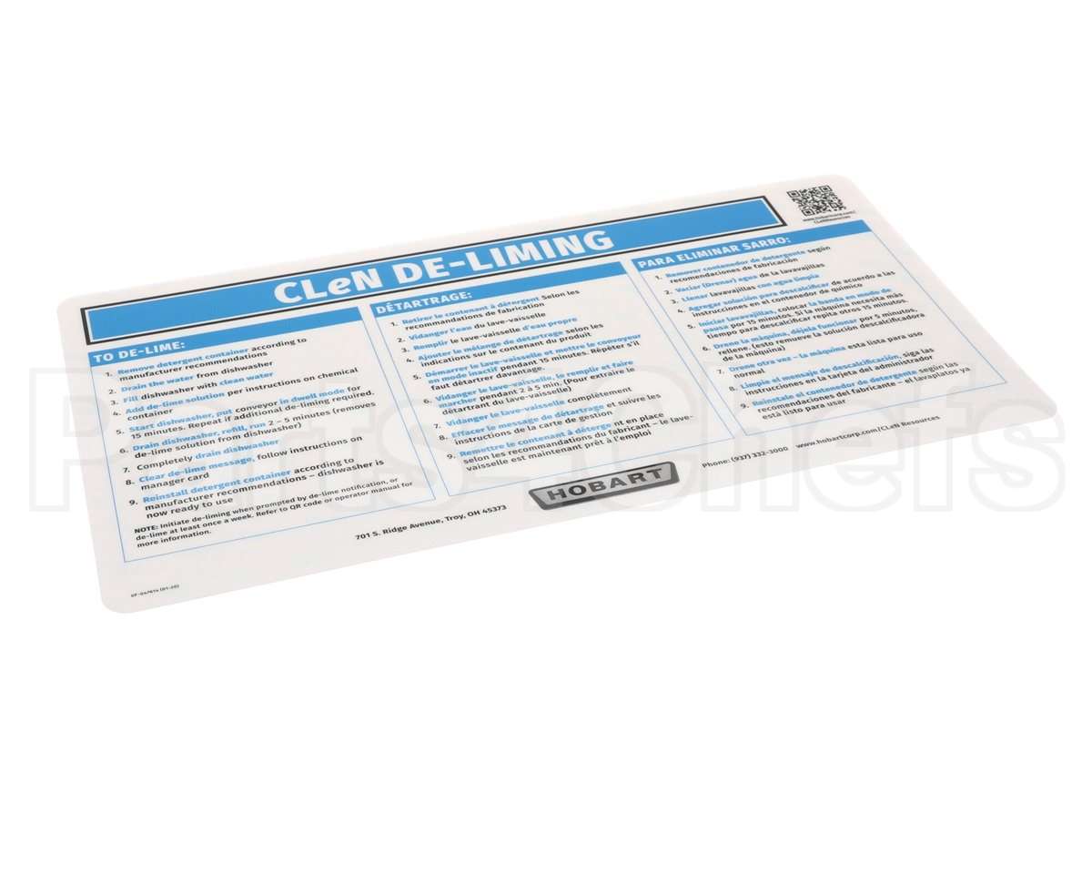 0F-047614 Hobart Label, De-Lime Instructions (T