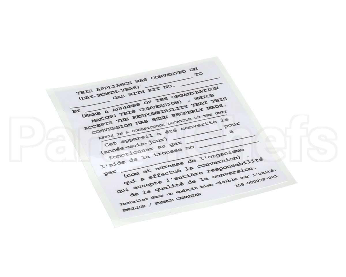155-000039-001 Pitco Conversion Sticker