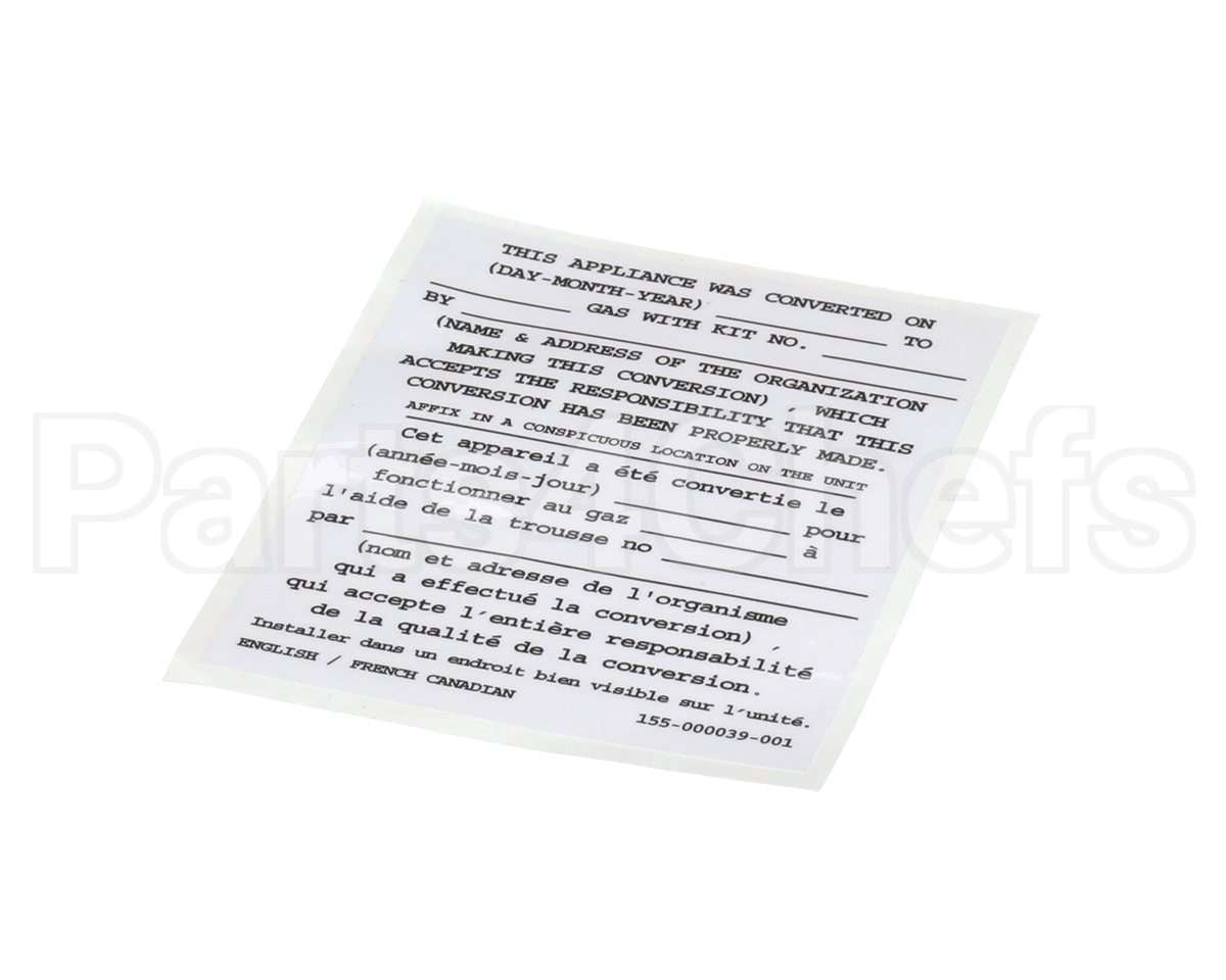 155-000039-001 Pitco Conversion Sticker