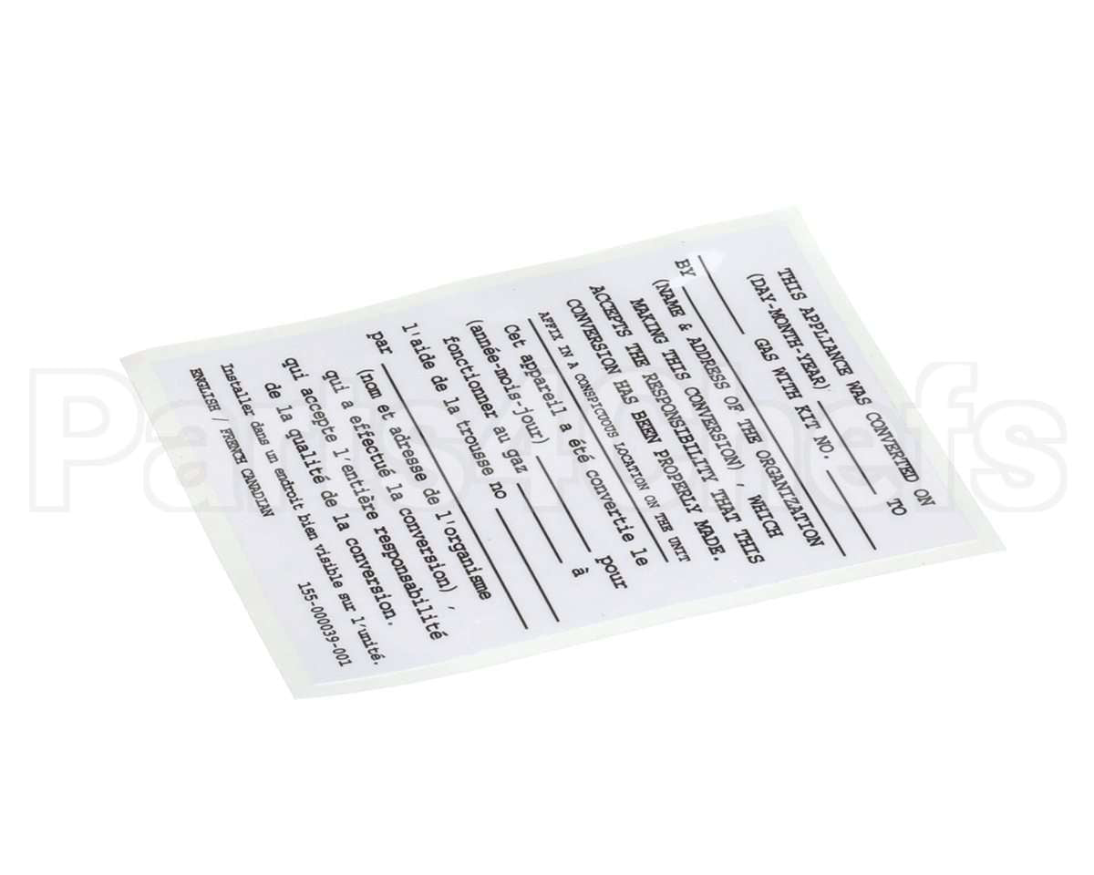 155-000039-001 Pitco Conversion Sticker