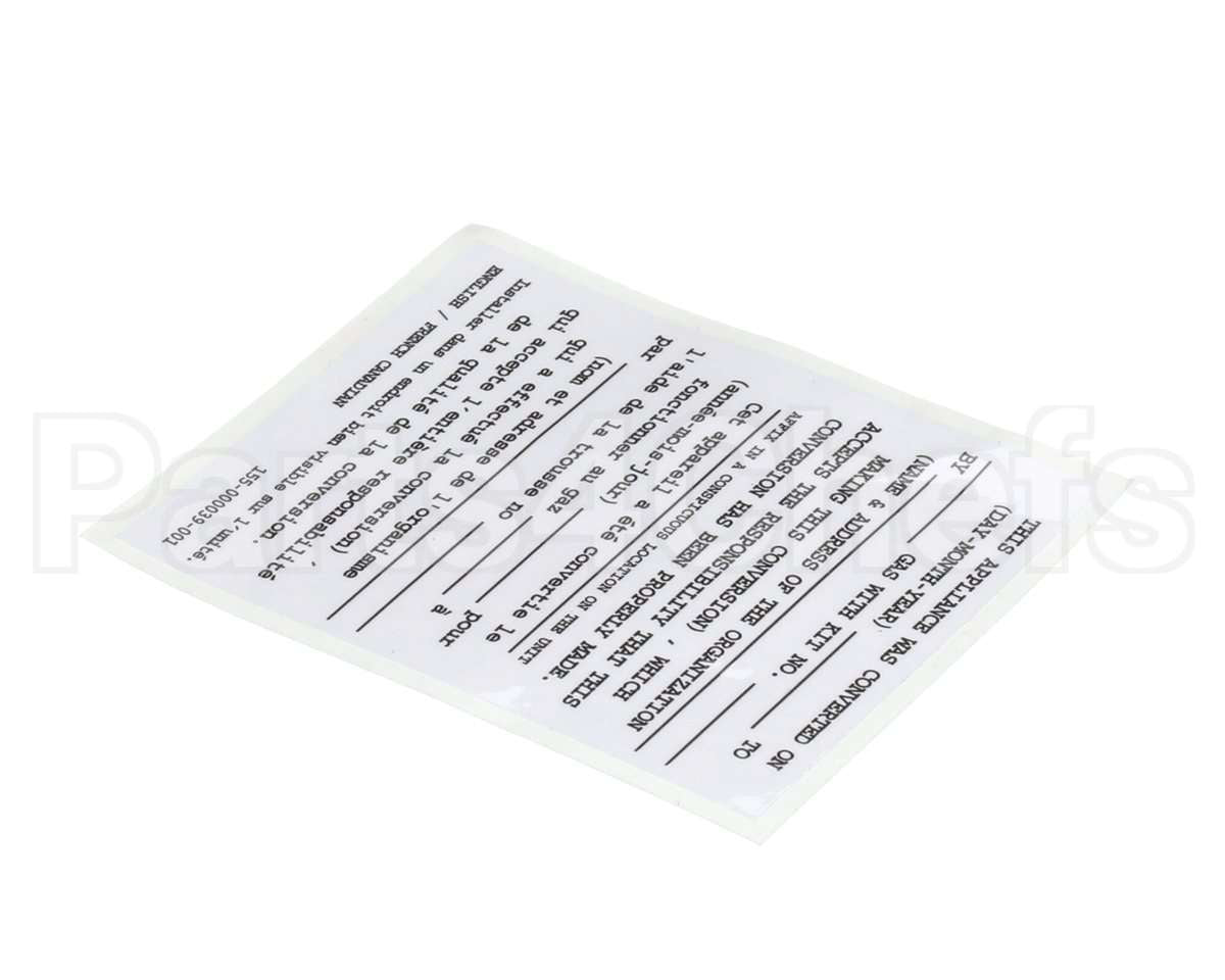 155-000039-001 Pitco Conversion Sticker