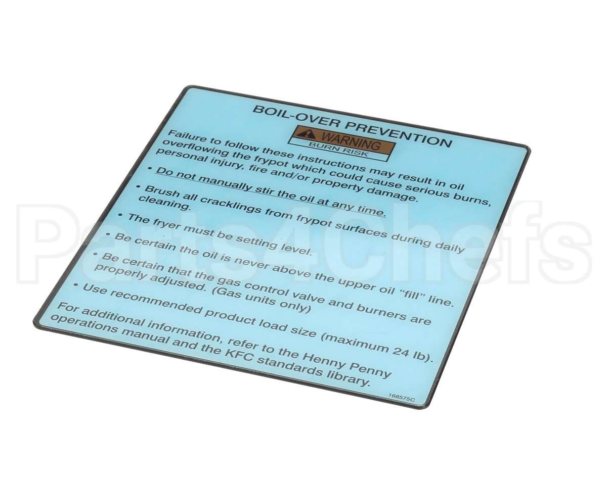 168575 Henny Penny Label-Boilovr Prevent,Kfc,Evol