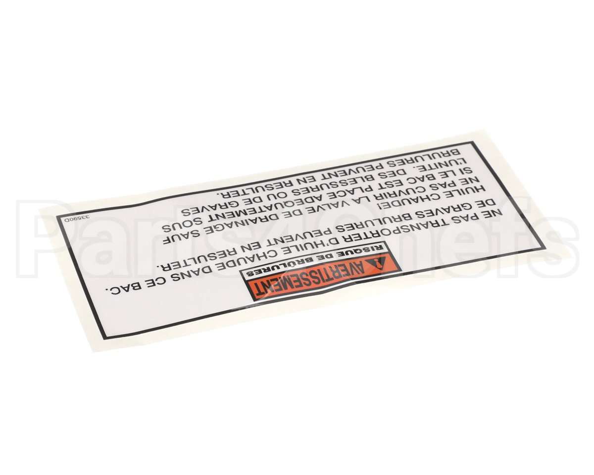 33590.0000 Henny Penny Label-Warning Drain Pan Fre