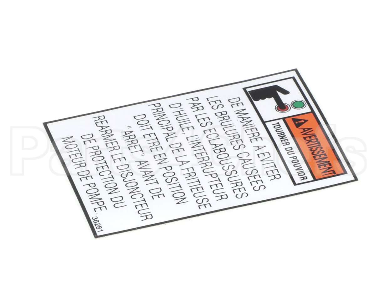 36281 Henny Penny Label-Warning Pump Motor Fr.