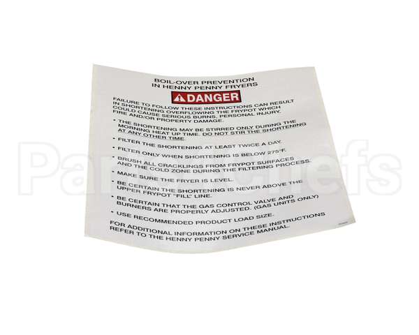 37332 Henny Penny Label-Boilover Prevention, Gm