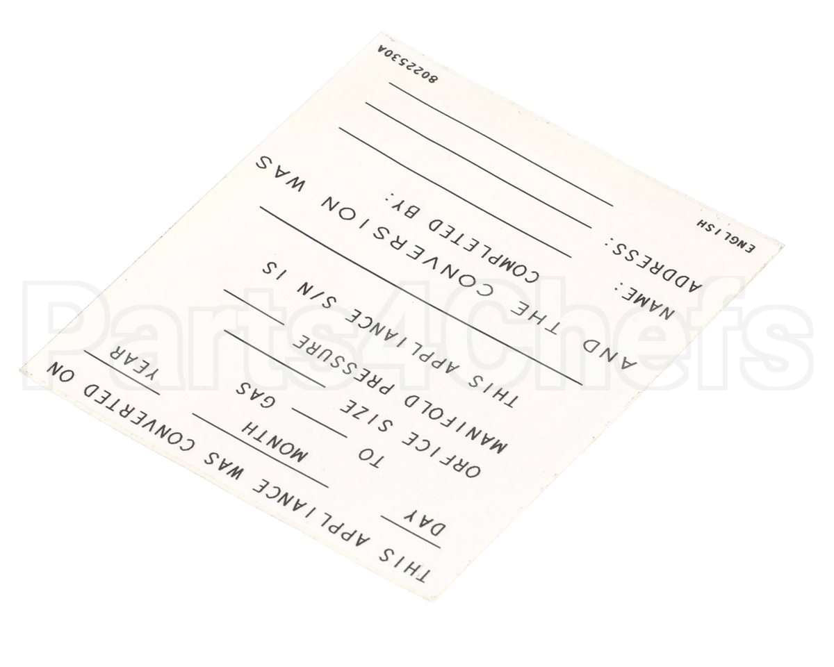 8022530 Frymaster Label,Conversion Date, English