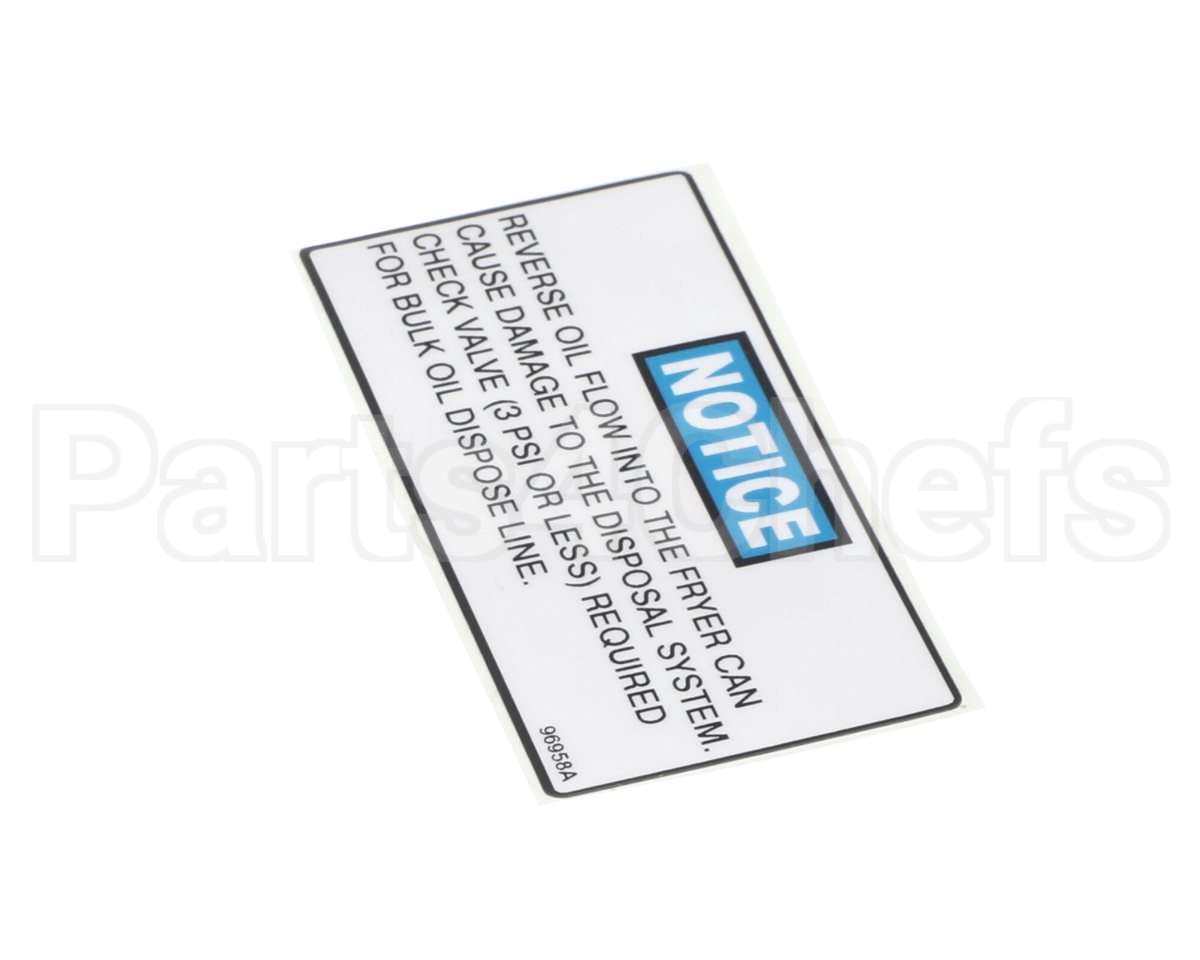 96958 Henny Penny Label - Notice Check Valve