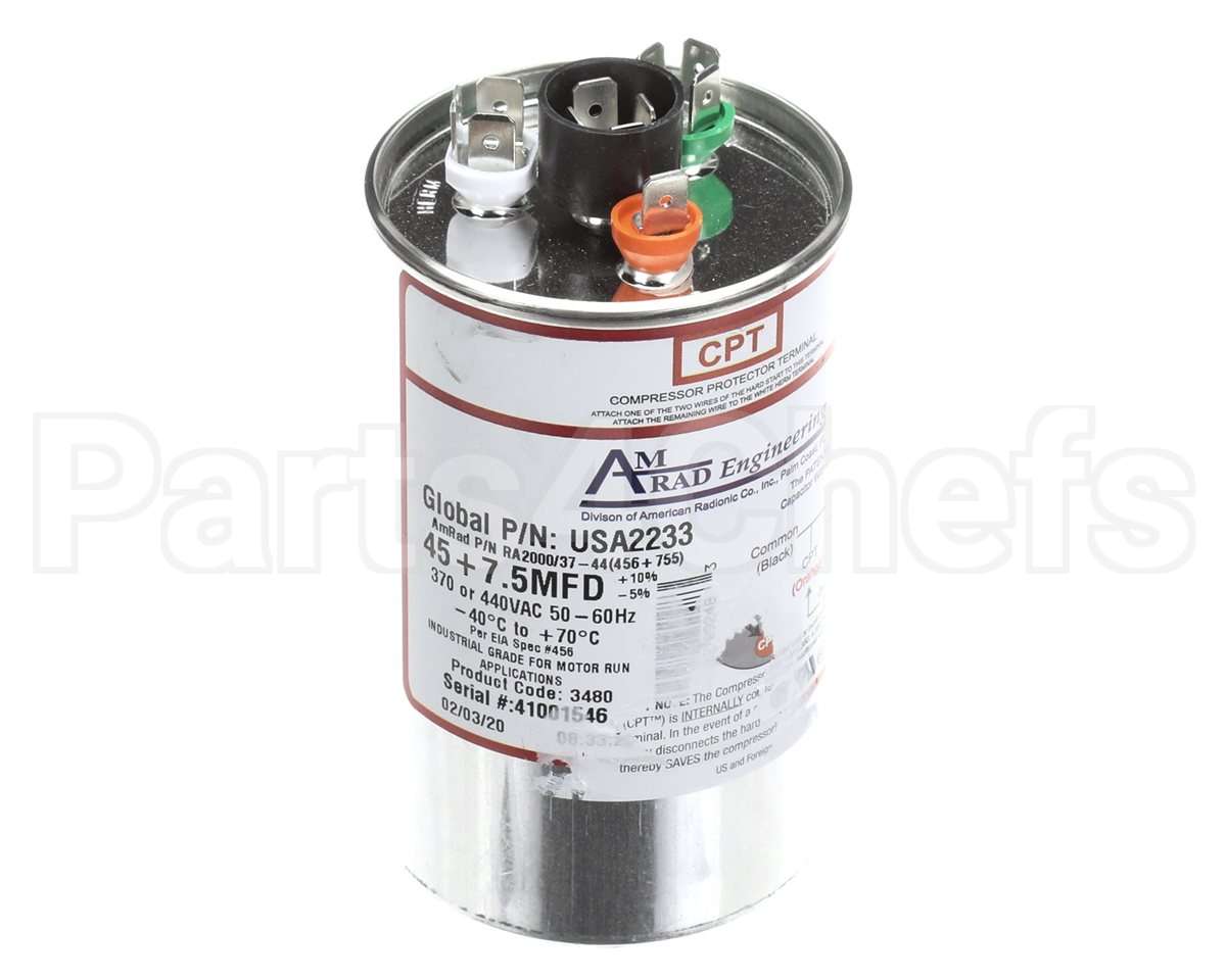 USA2233 Trane Capacitor; 45/7.5Mfd 370/440V Rd Usa Mad