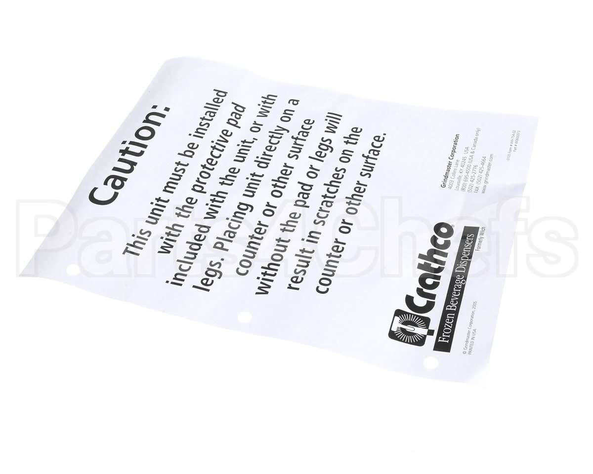 W0600073 Grindmaster Cecilware Sheet, Caution Rubber Mat