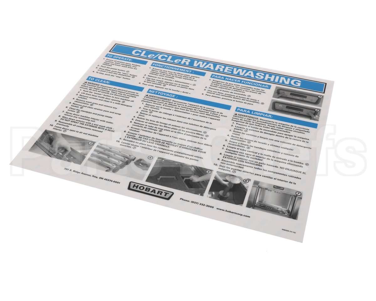 00-948326 Hobart Label, Instruction Cleaning, T
