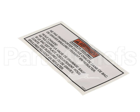 033590 Henny Penny Label-Warning Drain Pan Fre
