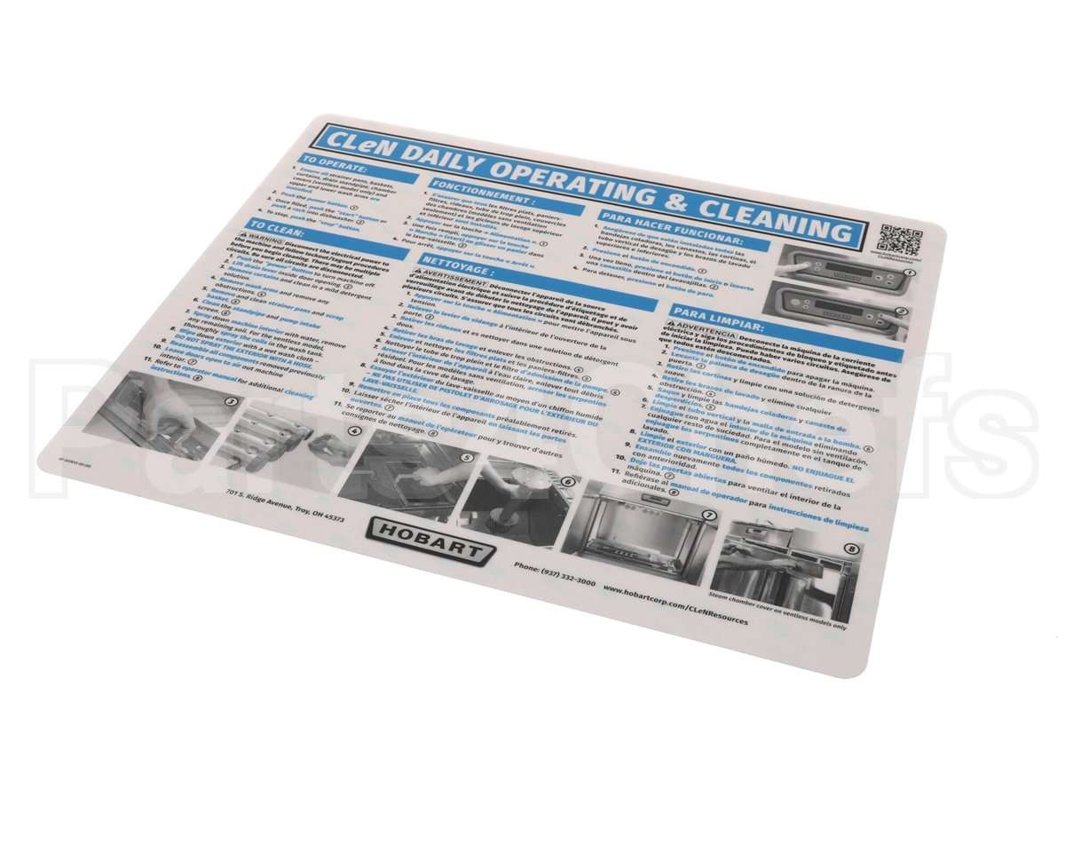 0F-047613 Hobart Label, Operating Cleaning Istr