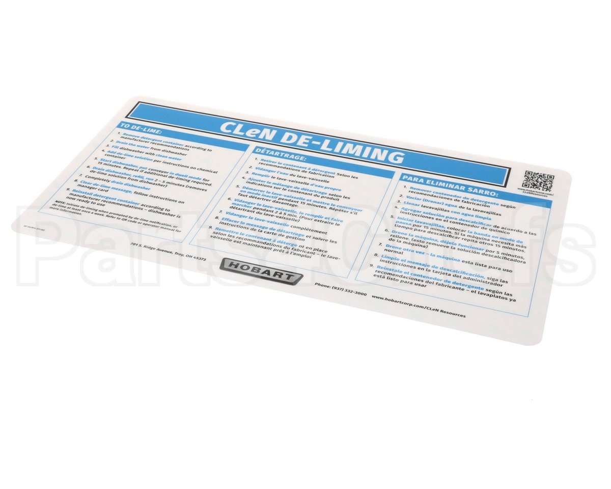 0F-047614 Hobart Label, De-Lime Instructions (T