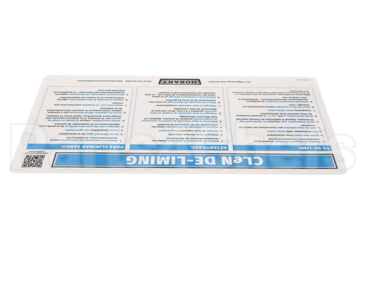 0F-047614 Hobart Label, De-Lime Instructions (T