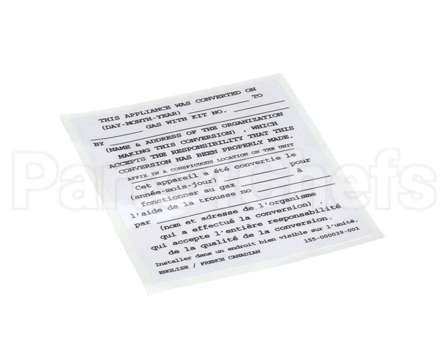 155-000039-001 Pitco Conversion Sticker
