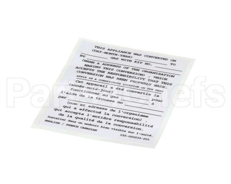 155-000039-001 Pitco Conversion Sticker