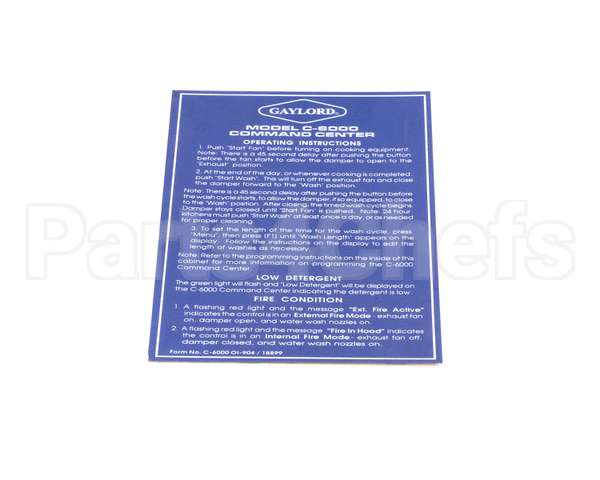 18899 Gaylord C6000 Mylar Faceplate
