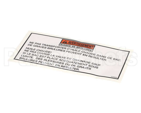33590.0000 Henny Penny Label-Warning Drain Pan Fre