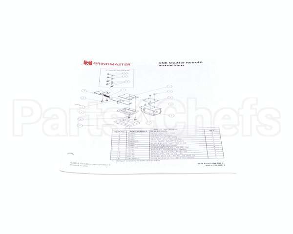 390-00173 Grindmaster Cecilware Instructions Shutter Kit Gnb