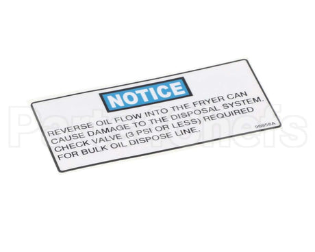 96958 Henny Penny Label - Notice Check Valve