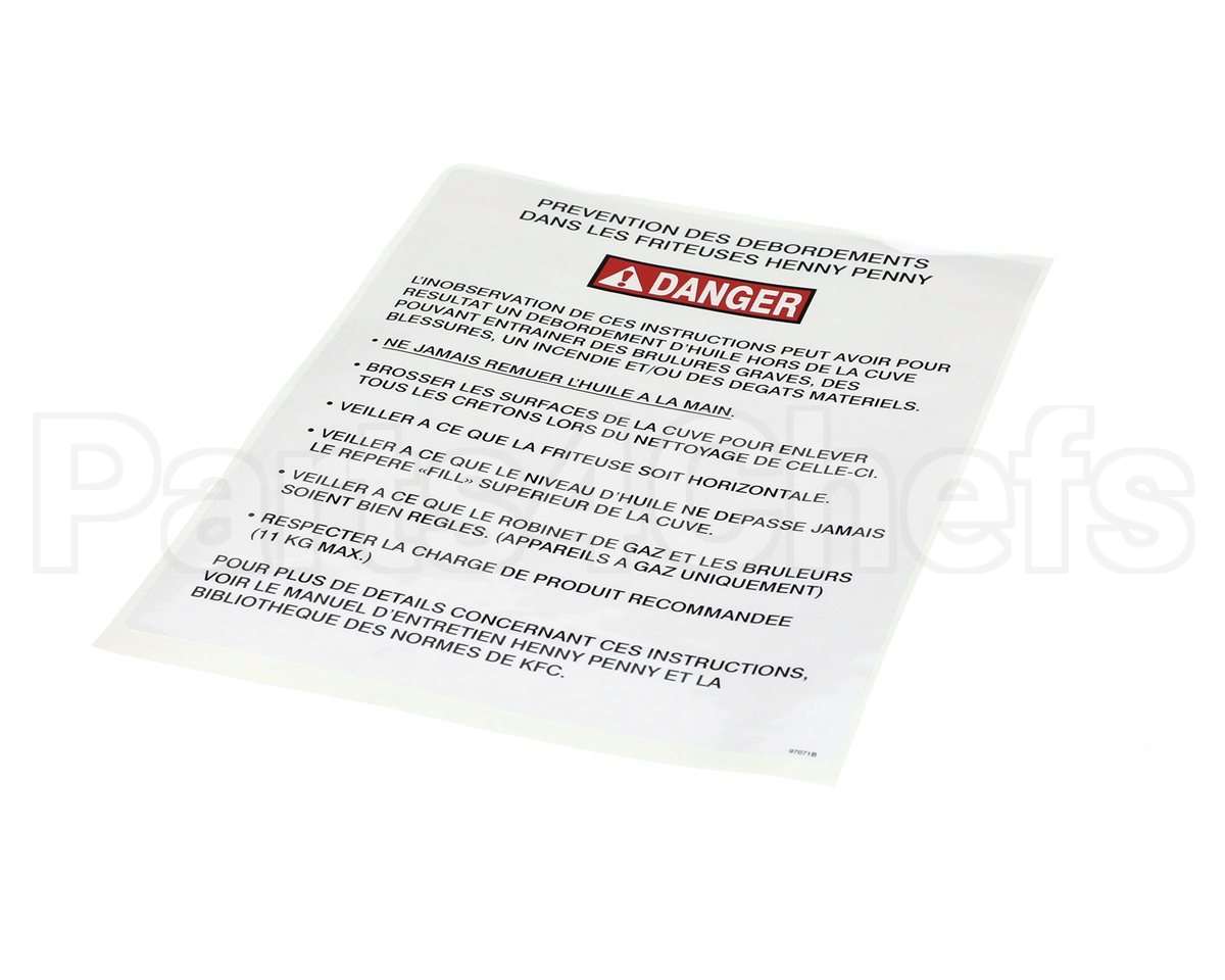 97071 Henny Penny Label-Boilover, Kfc,Fre
