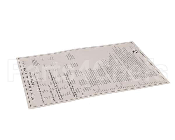 A6064501 Pitco Label,Data Pkging Ce