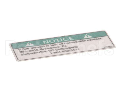 N0165 Bki Decal, Notice Lost Manual