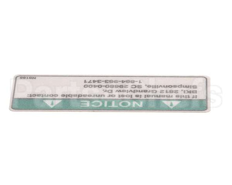 N0165 Bki Decal, Notice Lost Manual