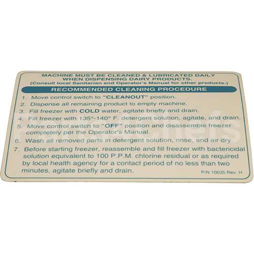 SS10035 Compatible Saniserv Saniserve Cleaning Decal