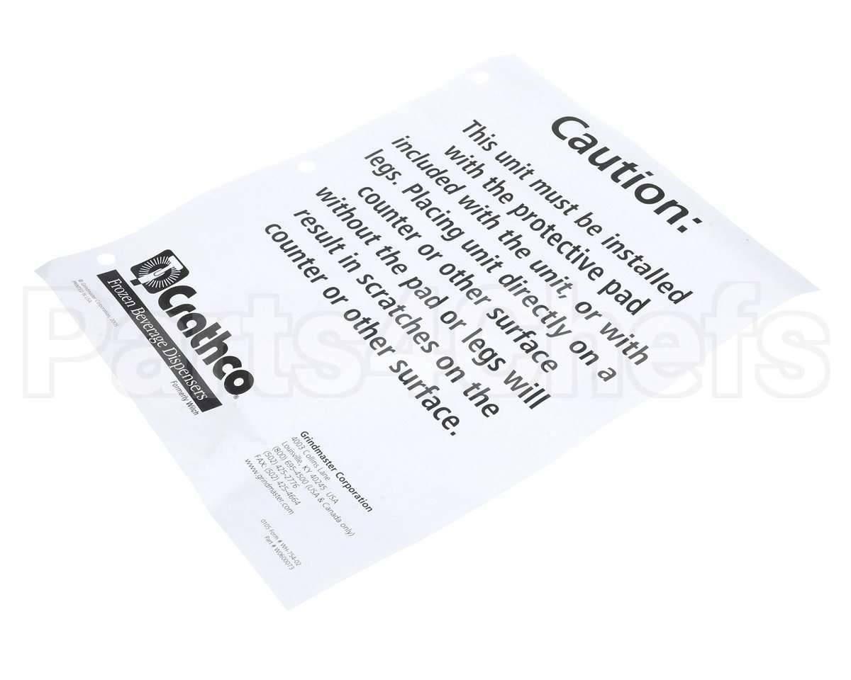 W0600073 Grindmaster Cecilware Sheet, Caution Rubber Mat
