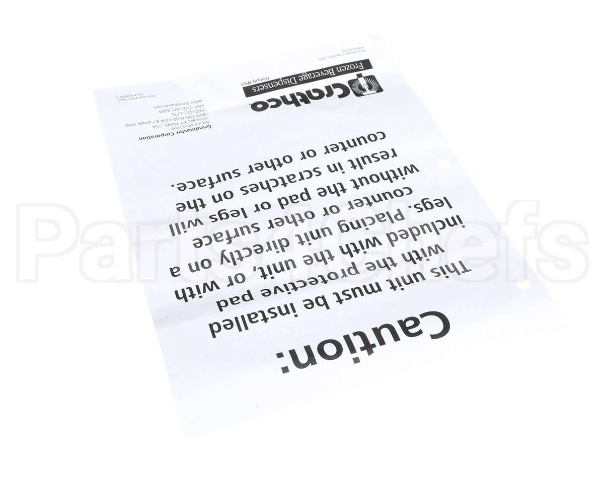 W0600073 Grindmaster Cecilware Sheet, Caution Rubber Mat