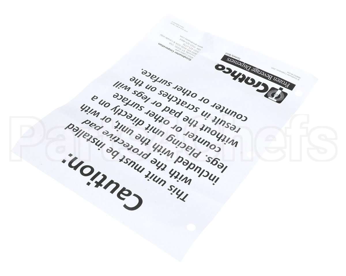 W0600073 Grindmaster Cecilware Sheet, Caution Rubber Mat